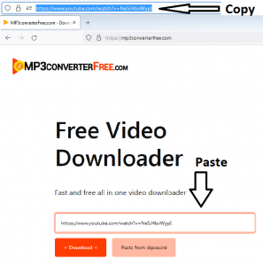 copy yt link to mp3converterfree page